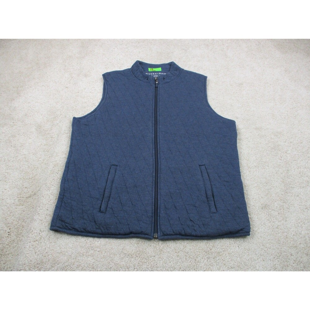 Mizzen Main Sweater Vest Mens Large L Blue Quilted Cotton Blend Sleeveless Zip
